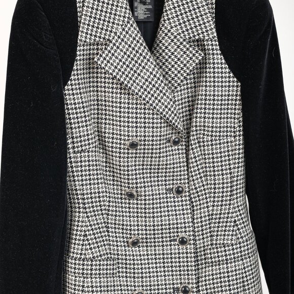 Escada Vintage Black White Houndstooth Double Breasted Velvet Blazer - Picture 3 of 10